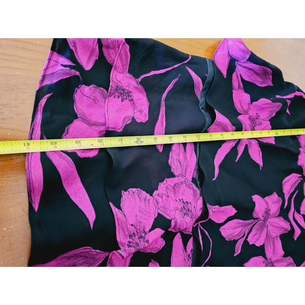 Evan Picone floral dress size 12 fuchsia black asymmetrical midi ruffle hem - Picture 6 of 9